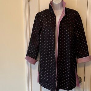NWT Silk Cotton Jacket Long Pockets Women’s XL/L? Black Pink Polka Dot Party